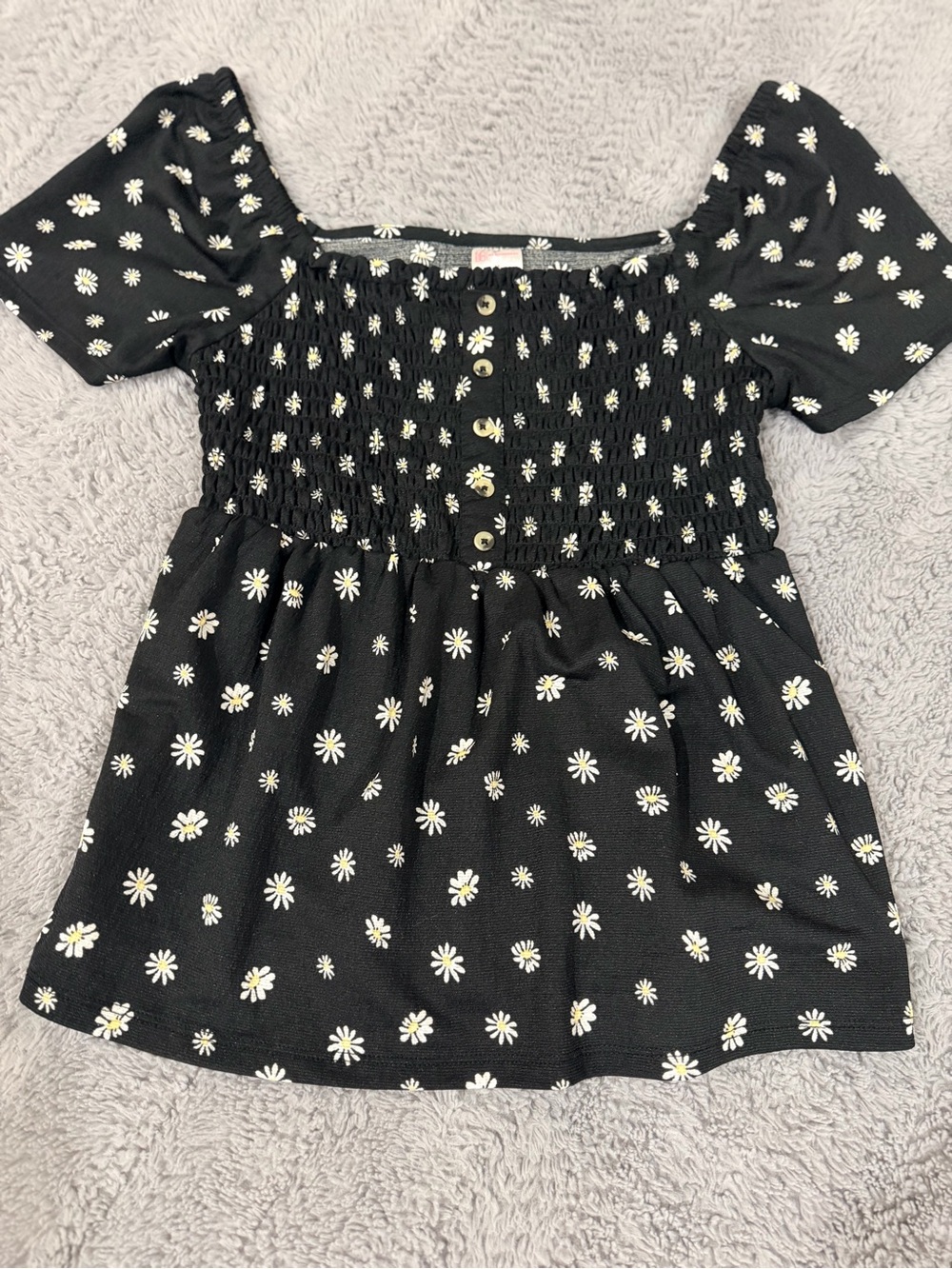 No Boundaries Black Daisy Smocked Peasant Dress
